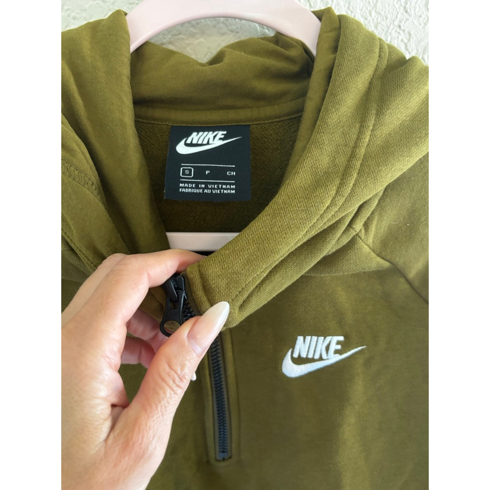 Women's Nike Olive Green White Logo Quarter-Zip Hoodie Size S - Picture 2 of 5